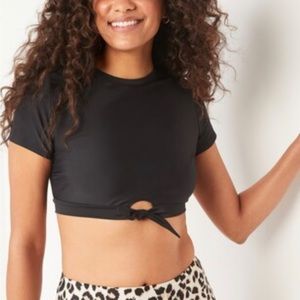 Old Navy cropped tie-front rashguard swim top NWT